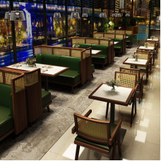 Custom Card Sofa Southeast Asia Themed Restaurant Teahouse Tendon Hot Pot Japanese Rice Restaurant Solid Wood Table Chairs