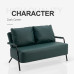 Black Card Seat Rent Apartment Living Room Minimal Iron Leather Double Sofa