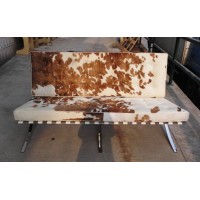 Pony Skin Leather Barcelona Style Loveseat Two Seaters Sofa With No Piping