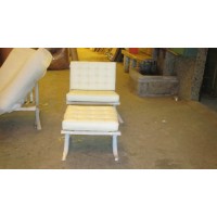 Cream Barcelona Chair With Ottomanin Italian Leather in Standard grade