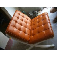 Mustard Brown Barcelona Chair in Italian Leather in Standard grade