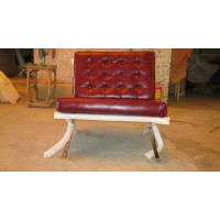Gloss Maroon Red Barcelona Chair in Italian Leather in Standard grade
