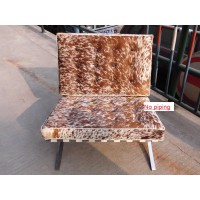 Pony Skin Leather Barcelona Style Chair With No Piping