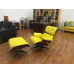 Yellow Classic Lounge Chair And Ottoman In Italian Leather And Walnut Veneer Yellow Classic Lounge Chair And Ottoman In Italian Leather And Walnut Veneer