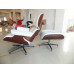White Classic Lounge Chair And Ottoman In Italian Leather And Rosewood White Classic Lounge Chair And Ottoman In Italian Leather And Rosewood