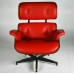 Red Classic Lounge Chair And Ottoman In Italian Leather And Walnut Plywood Red Classic Lounge Chair And Ottoman In Italian Leather And Walnut Plywood