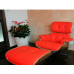 Red Classic Lounge Chair And Ottoman In Italian Leather And Walnut Plywood Red Classic Lounge Chair And Ottoman In Italian Leather And Walnut Plywood