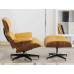 Light Tan Classic Lounge Chair And Ottoman In Italian Leather And Chestnut