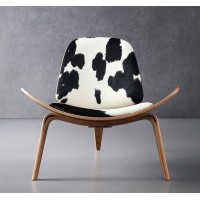 Hans Wegner Style Three Legged Shell Chair In Cowhide Leather