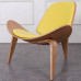 Hans Wegner Style Three Legged Shell Chair In Yellow PU Leather Hans Wegner Style Three Legged Shell Chair In Yellow PU Leather