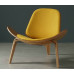 Hans Wegner Style Three Legged Shell Chair In Yellow Fabric Hans Wegner Style Three Legged Shell Chair In Yellow Fabric