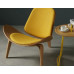 Hans Wegner Style Three Legged Shell Chair In Yellow Fabric Hans Wegner Style Three Legged Shell Chair In Yellow Fabric