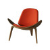 Hans Wegner Style Three Legged Shell Chair In Red Fabric Hans Wegner Style Three Legged Shell Chair In Red Fabric