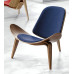 Hans Wegner Style Three Legged Shell Chair In Blue Fabric Hans Wegner Style Three Legged Shell Chair In Blue Fabric