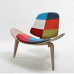 Hans Wegner Style Three Legged Shell Chair In Patchwork Fabric