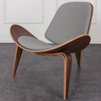 Hans Wegner Style Three Legged Shell Chair In Grey Fabric