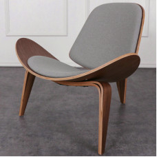 Hans Wegner Style Three Legged Shell Chair In Grey Fabric