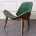 Hans Wegner Style Three Legged Shell Chair In Green Velvet