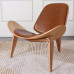 Hans Wegner Style Three Legged Shell Chair In Tan Aniline Leather