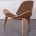 Hans Wegner Style Three Legged Shell Chair In Coffee Italian Leather