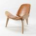 Hans Wegner Style Three Legged Shell Chair In Tan Italian Leather