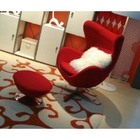 Egg Chair And Ottoman In Red Fabric