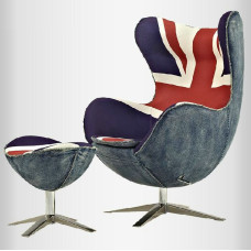 Egg Chair In English Flag Fabric With Ottoman